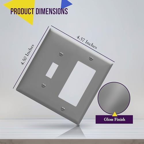 Image of ENERLITES Combination Toggle Light Switch /Decorator Light Switch Plate, Double Switch Wall Plate, Standard Size 2-Gang 4.50 inch x 4.57 inch, Polycarbonate Thermoplastic, 881131-GY, Gray