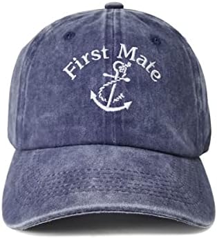Embroidered Baseball Hats for Men and Women, First Mate (Washed Navy Blue), One Size