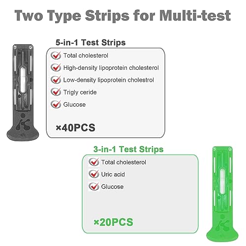 Cholesterol Test Kit at Home, 6-in-1 Total Cholesterol, HDL-C, LDL-C, Glucose, Uric Acid and Triglycerideuric Dry Biochemistry Analyzer with 60 Test Strips