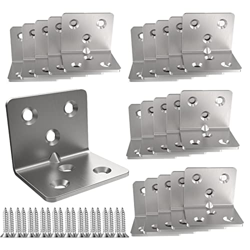 Image of Silver Stainless Steel Corner Bracket,Joint Right Angle Bracket,L Shape Heavy Duty Metal Corner Brace Shelf Supporter for Wood Aufuga (20, 1.5x1.2x1.2)