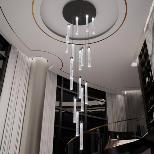 ykolupty H138'' Crystal Bubble Column Chandelier Black 12-Lights Ceiling Light for Foyer Entrance Pitched Ceiling Loft Lighting Fixture LED Dimmable 2700K-6000K by ykolupty - Image 3