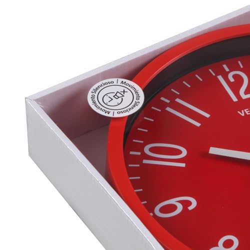 Versa Raven leise und dekorative Wanduhr, für Küche, Wohnzimmer oder Esszimmer – gut lesbar, Maße (H x L x B) 20 x 4,3 x 20 cm, Polypropylen, Rot