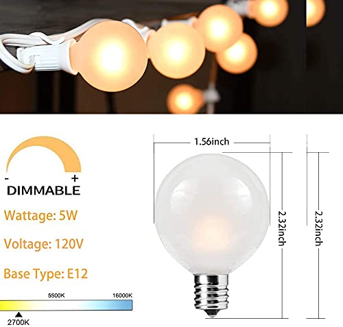 25 Pack Outdoor Patio Frosted Light Bulbs, G40 Globe Frosted String Lights Replacement Bulbs, E12/C7 Candelabra Base, Ul Listed Night Incandescent Light Bulbs For Indoor Outdoor Decorative, 5W #TOP2
