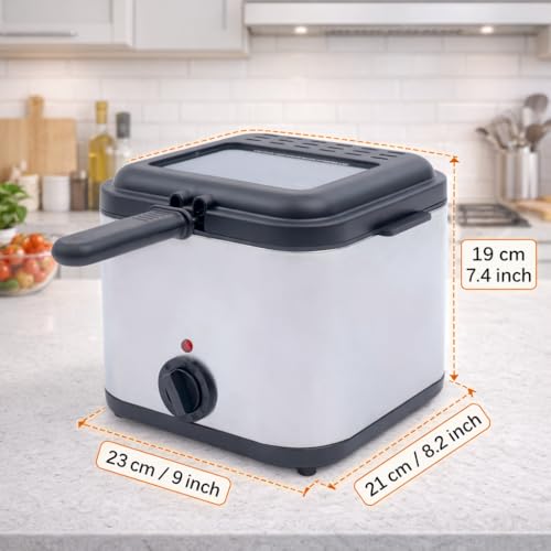 Professional Home Deep Fryer with Viewing Window - 2.6Qt Stainless Steel, 1000W Power, Adjustable Temperature & Basket for Perfect Chicken, French Fries, Onion Rings