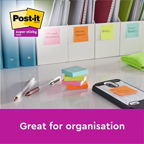 Post-it Super Sticky Notes Cosmic Color Collection, Pack of 6 Pads, 90 Sheets per Pad, 76 mm x 127 mm, Turquoise, Green, Pink Colors - Extra Sticky Notes For Note Taking, To Do Lists & Reminders