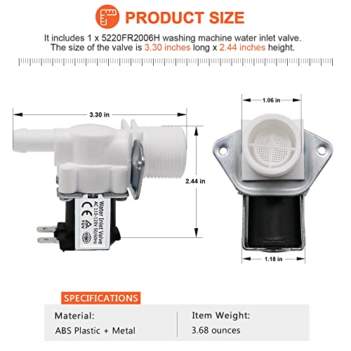 Image of 5220FR2006H Washer Inlet Valve replacement Kenmore, LG, Kenmore Elite washer hot water inlet valve - Replaces 5220FR2006Q,AH3527427,EA3527427,PS3527427,AP4441935,1268123,5220FR2006L AC 110-120V 50 /60H