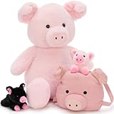 MorisMos XXL Cerdo Peluche Gigante, 53cm Mamá con Kawaii Bebés, Grande Rosa Cerdo con Bolso, Realistas Suave Juguete de Peluche Regalos para Niñas, Niños, Cumpleaños Navidad Deco