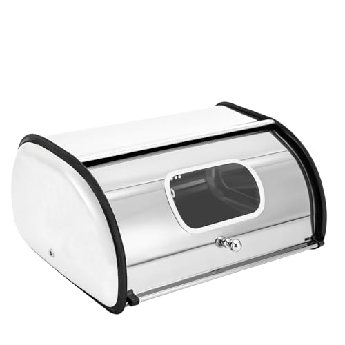 HIUOUIH Boite a Pain Boîtes à Pain Metal Durable Bread Box Rangement avec Petite Fenêtre pour Pains Pâtisseries et Bagel, Blanc