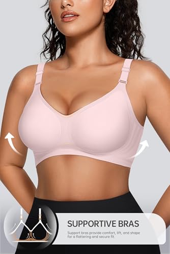 Image of OEAK Womens Comfortable Jelly Bra No Underwire Full Support Tshirt Bras | Seamless,Plus Size,Wireless,Push Up,Invisible,Adjustable,V neck,Full Coverage