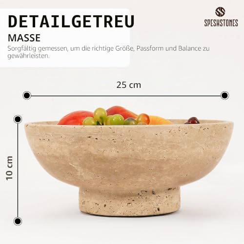 SPESHSTONES Obstschale aus Marmor 25,4 cm – handgefertigte dekorative Servierschale aus Travertin für Küche, Esszimmer oder Couchtisch, ideal für Obst und Snacks (Travertine)