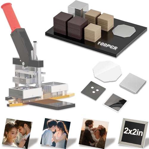 100 Sets Square Refrigerator Magnet Making Consumables, 2x2inch Acrylic Magnet Supplies for 50 * 50mm Magnet Maker Machine, Materials Includes Transparent Film, Metal Shell, Magnet, Acrylic