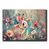 Easter rabbit bunny in flower field, hare cottagecore print, animal wall art painting decor, boho vintage Art, nursery decor, Bunny Wall Art, Rabbit Wall Art, Print Poster, Print -  StoreUSA99