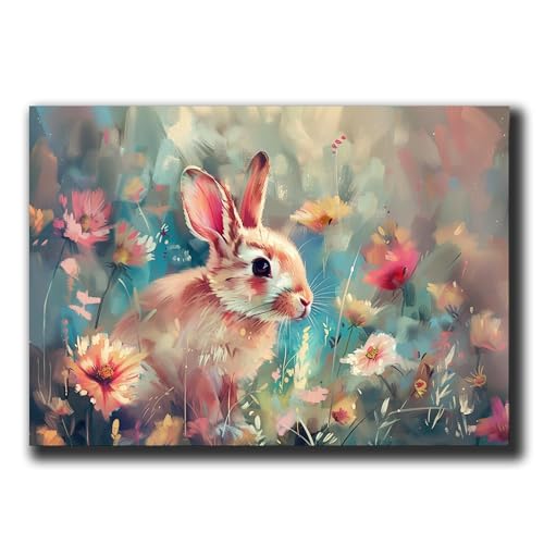 Easter rabbit bunny in flower field, hare cottagecore print, animal wall art painting decor, boho vintage Art, nursery decor, Bunny Wall Art, Rabbit Wall Art, Print Poster, Print -  StoreUSA99