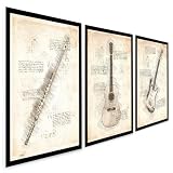 Quadros Decorativos Instrumentos Musicais Vintage Violão Flauta Sala Quarto Escritório Decoração Poster Música Retrô