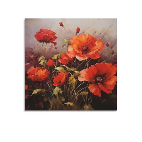 Toile murale abstraite fleur rouge 70x70cm moderne sans cadre