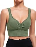 BAYDI Sports Bras for Women Seamless Crop Tops Ribbed Tank Tops with Built in Bras Longline Padded W