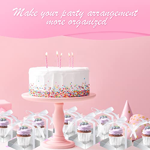 100 Pieces Individual Clear Cupcake Boxes 3.5 Inch Plastic Silver Cupcake Containers Single Cookie Carrier With Inserts And Ribbon Transparent Cupcake Holder For Wedding Birthday Party Favors #TOP5