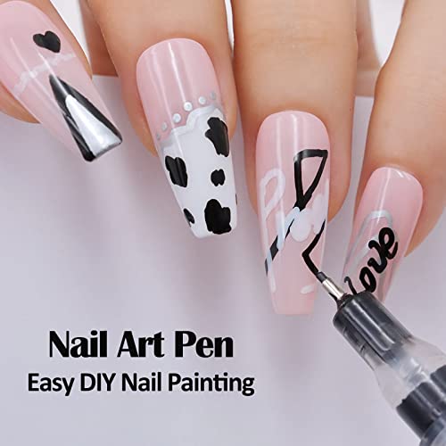 U-Shinein 4 Colors Nail Gel Polish Pen, 3D Painted Drawing Nail Graffiti Pen, Quick Dry Nail Art Diy Painting Pen, Doting Flower Letter Lines Pen For Diy Nail Decoration- Black White Gold Silver #TOP2