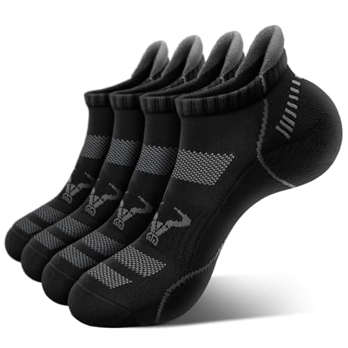BULLIANT Men's Ankle Socks 4Pairs-Athletic Running Socks Cushioned No Show Breathable-Arch Support