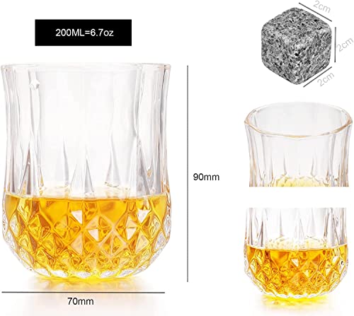 Foto von Baban Whiskey Steine & Gläser Geschenkset, 2 Whiskygläser und 8 Granitkühlstein in Holzbox, Whiskey Set mit Aufbewahrungstasche/Eiszange, Geschenkset für Geburtstag, Neujahr, Valentinstag