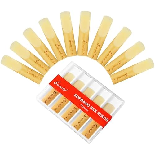 10 Pack Bb Soprano Saxophone Reeds with Plastic Box, Strength 2.0 Soprano Sax Reeds, Laser Engraved Marking & Thinner Reed Tip for Easy of Play, Traditional Reeds for Soprano Sax
