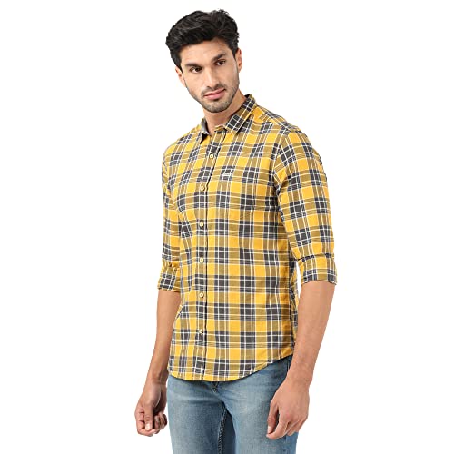 Image of Wrangler Men Light Mustard & Grey Checked Regular FiT-Shirt