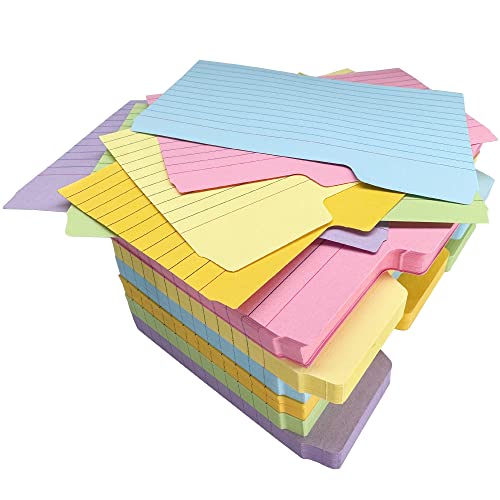 Tabbed Index Cards, 252Pcs 6 Colours Flash Card Dividers Cards Ruled Notecards With Tab For Learning Note Taking To Do List #TOP2