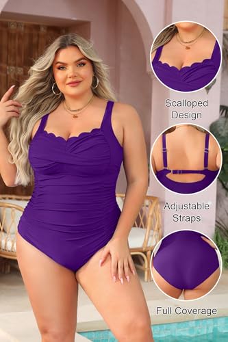 Image of Aqua Eve Womens Plus Size One Piece Swimsuit- Tummy Control Bathing Suit Full Coverage Swimwear