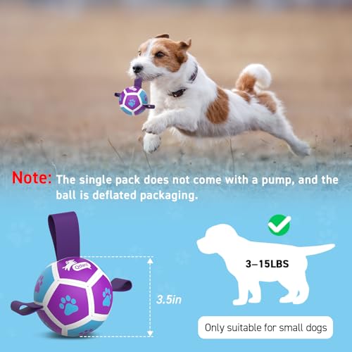 Image of QDAN Small Dog Toys, Puppy Balls, Dog Balls with Straps for Small Breed | 3.5 Inch Small Soccer Ball for Dogs, Puppy Toys for 3-15 lbs Dogs, Dog Birthday Gift, Herding Ball for Small Dogs, Purple