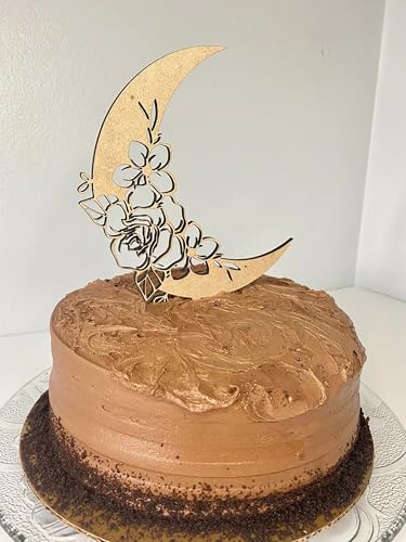 Boho Floral Moon Cake Topper,Flower Cake Toppers for Wedding Bridal Baby Shower Birthday Party Supplies Anniversaries Party Decor