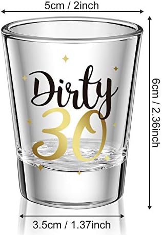 2 Pieces Dirty 30 Shot Glass 2oz Black and Gold Funny 30th Birthday Party Wine Glasses for Women and Men Present Celebrate Happy Thirty birthday Decoration