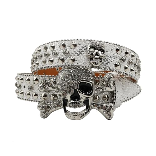 Popular Skull Snaps Buckle Belt for Pants Rhinestones Rivet Studded Belt for Jeans Pants Adult Unisex Waist Accessories