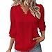Spring/Summer : Elegant Cut Out 3/4 Sleeve Blouse for Women | Fashionable Resort Blank Shirts for Women (Red, L)