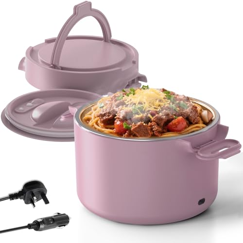 Andmenow Contenitore elettrico per il pranzo per adulti, 1 l, portatile, per pasti e zuppe, riscaldamento rapido, contenitore in acciaio inox 304 a prova di perdite, per auto (12 V/24 V) e casa (230 V