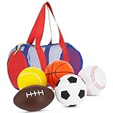 Neliblu Set of 5 Foam Balls for Kids - Stocking Stuffers for Toddlers 1-3 with Bag - Includes Soccer, Basketball, Football, Baseball and Tennis - Suitable for Babies and Throwing Toys for Kids