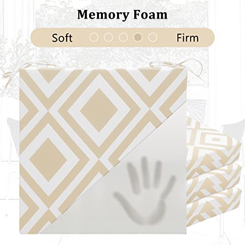 Cozyide Outdoor Chair Cushions, Waterproof Patio Seat Cushions With Adjustable Straps, Square Corner Patio Chair Cushions For Garden, Beige Geometry, 18.5X16X3 Inch (Pack Of 4) #TOP4