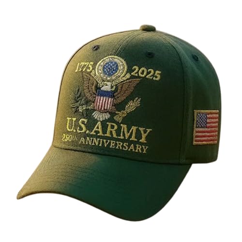 Tcairzl 250th Anniversary Army Hat - Adjustable Embroidered Tribute Cap for Veterans Baseball Style Unisex Design (US Alpha Medium Large Military Green (Five-Pointed Star))