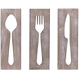 Haven Home Decor Set of 3 Oversized Utensils Kitchen Rustic Plank Art, Fork Knife Spoon 18-inches x 18-inches, Natural
