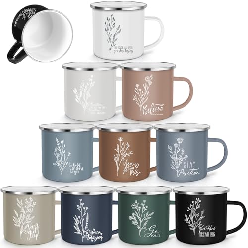 10 Piezas Tazas Esmaltadas Inspiracionales 12 oz