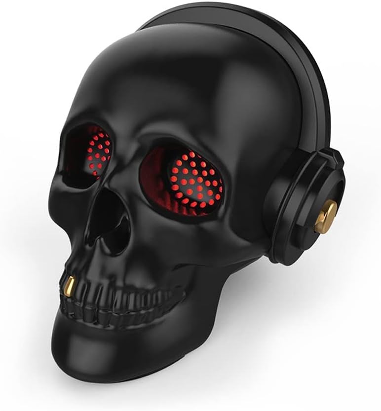 Skull Bluetooth Speaker Novelty Skeleton Unique Wireless Portable Speakers with Eyes Lights Halloween Decoration (Black)