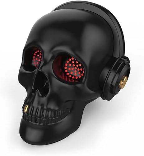 Altavoz Bluetooth con diseño de calavera y esqueleto único, inalámbrico, portátil, con luces de ojos, decoración de Halloween (negro)