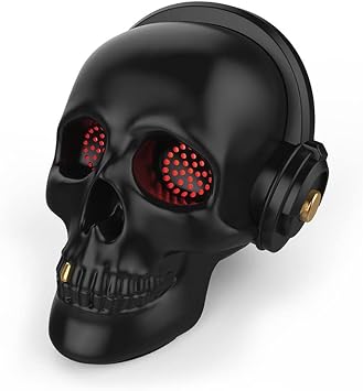 Skull Bluetooth Speaker Novelty Skeleton Unique Wireless Portable Speakers with Eyes Lights Halloween Decoration Black