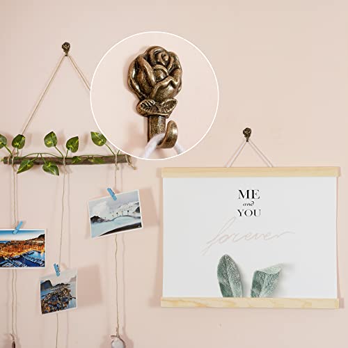 Image of 15 Pack Rose Shape Push Pin Hooks Picture Hangers for Hanging Or Holding Down Charts,Banners,Calendars,Posters,Picture,Photo Frame,Keys (Bronze)