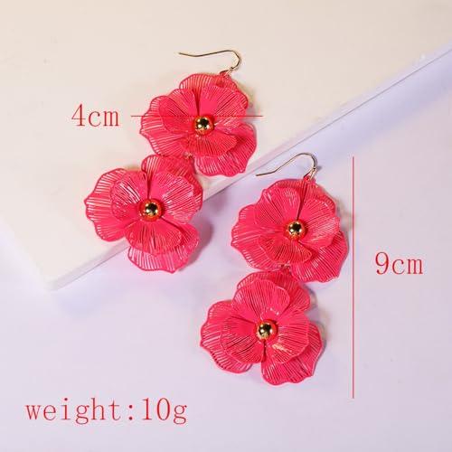 Boho Double Flower Earring for Women,Vintage Pearl Petal Dangle Earrings Statement Candy Color Layered Earring Wedding Beach Jewelry3