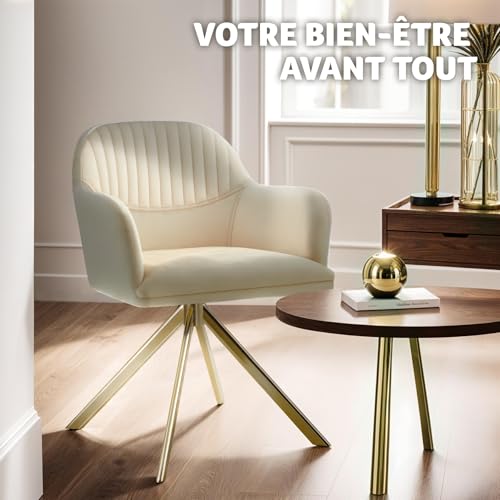 Chaise pivotante en velours rembourrée crèmeor - vue 10