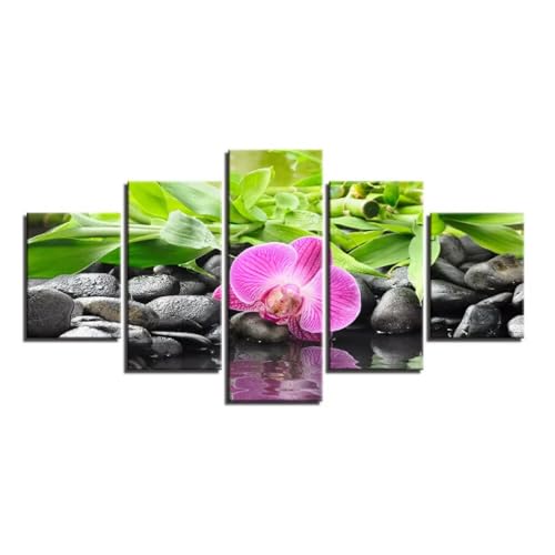 Impression sur Toile Orchidées de Qualité Supérieure - Art Mural Bambou et Galets Zen