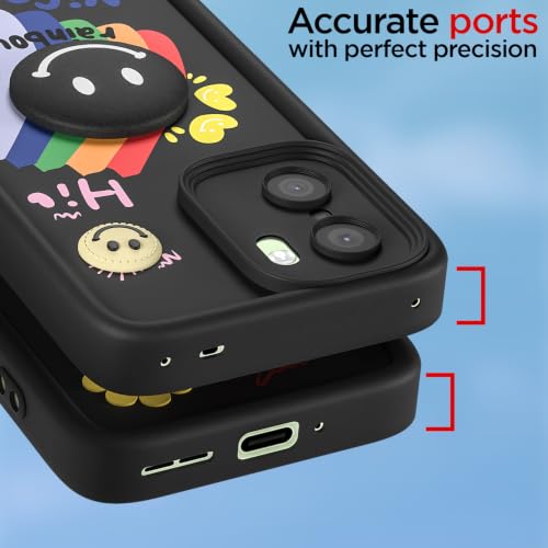 Image of Pikkme Back Cover for OnePlus 15R 5G | Soft Silicone| Cute Rainbow Smile & 3D Cartoon Flower Design | Shockproof Raised Camera Protection Bumper Case (Black)