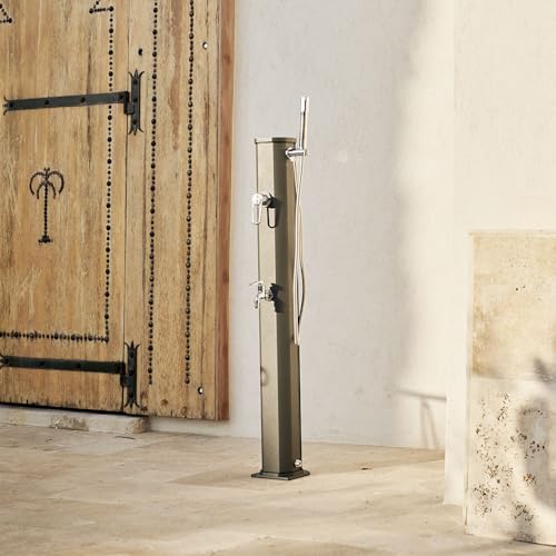 Formidra - Doccia Solare Jolly Go 20L - DS-JG141NO - Doccia Solare Esterna In Alluminio Con Doccetta Estraibile, Miscelatore E Risciacquo Piedi - Compatto Ed Elegante - Antracite - 24 X 26 X 120 Cm - 2