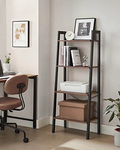 VASAGLE Étagère échelle, Panneau de Particules, Acier, Marron Noisette et Noir, 34D x 56W x 137,5H