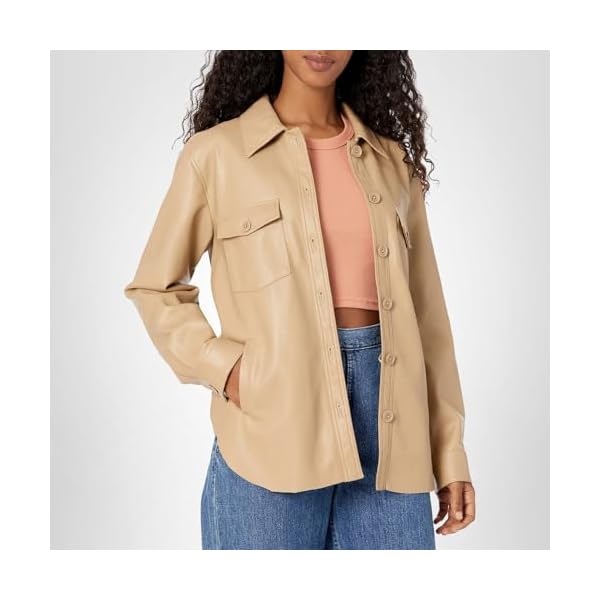 [BLANKNYC] Womens Luxury Clothing Vegan Leather Shirt Jacket, Comfortable & Stylish Shacket